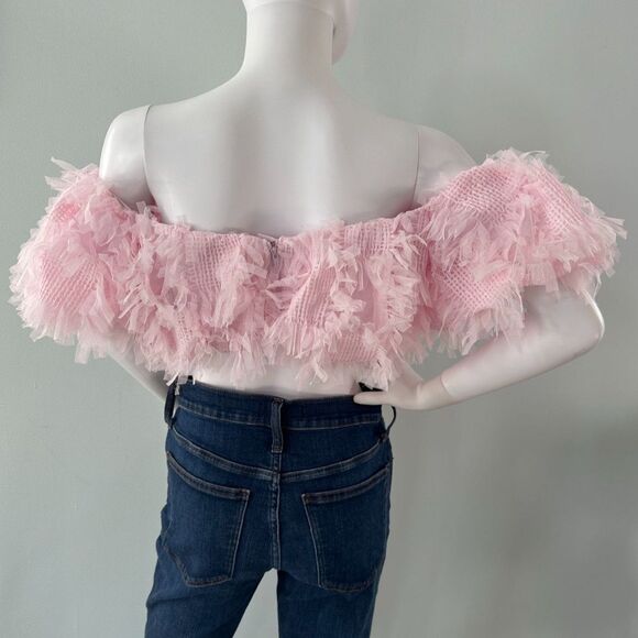 ASOS Edition Off Shoulder Sugar Pink Crop Top Textured Mesh size US 8 - Picture 4 of 8